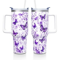 Butterfly Gifts Tumbler for Women Mom, Butterflies Print Leakproof Coffee Travel Mug, Lavender 40 Oz Tumblers with Handle and Straw Water Bottle Cup Gift Ideal