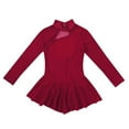 thumbnail image 3 of Aiihoo Girls Mock Neck Long Sleeves Dance Dress Tulle Splice Roller Ice Figure Skating Dress Ballet Dancewear Burgundy 14, 3 of 7