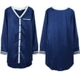 thumbnail image 6 of Xmarks Women's Satin Nightshirt Button Down Sleepshirt Long Sleeve Nightgown V Neck Sleep Shirt Boyfriend Sleepwear Soft Cozy Silky Pajama Top Curved Hem Nightdress Navy Blue S/US 6, 6 of 8