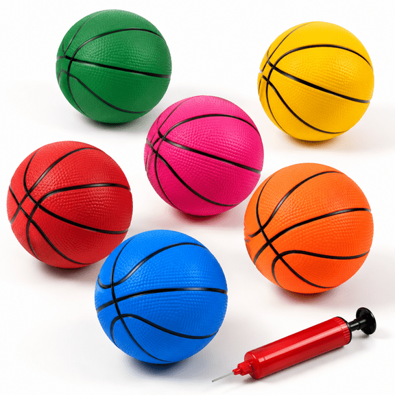 6 Pack Mini Basketball Set with Hand Pump, 4 Inch Multicolor Inflatable Small Balls for Kids, Indoor Outdoor Mini Hoop Replacement Balls