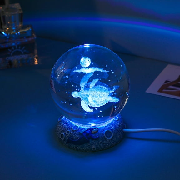 3.15 inch 3D Crystal Ball Night Light with Resin Base,Birthday Christmas Festive Days Gift，Sea Turtle