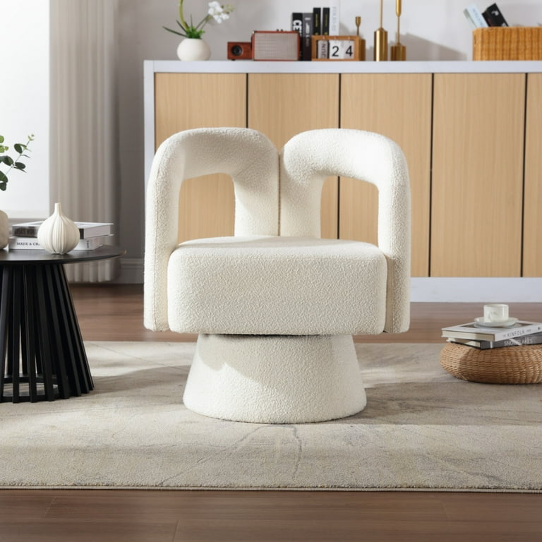 360 Degree Swivel Cuddle Barrel Accent Chairs, Fluffy Boucle