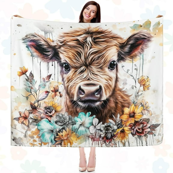 Highland Cow Blanket 40"x50" Cute Farm Cow Animal Blanket Flannel Throw Blanket Cozy Family Blankets Soft Plush Fleece Blankets Gifts for Women Men Girls