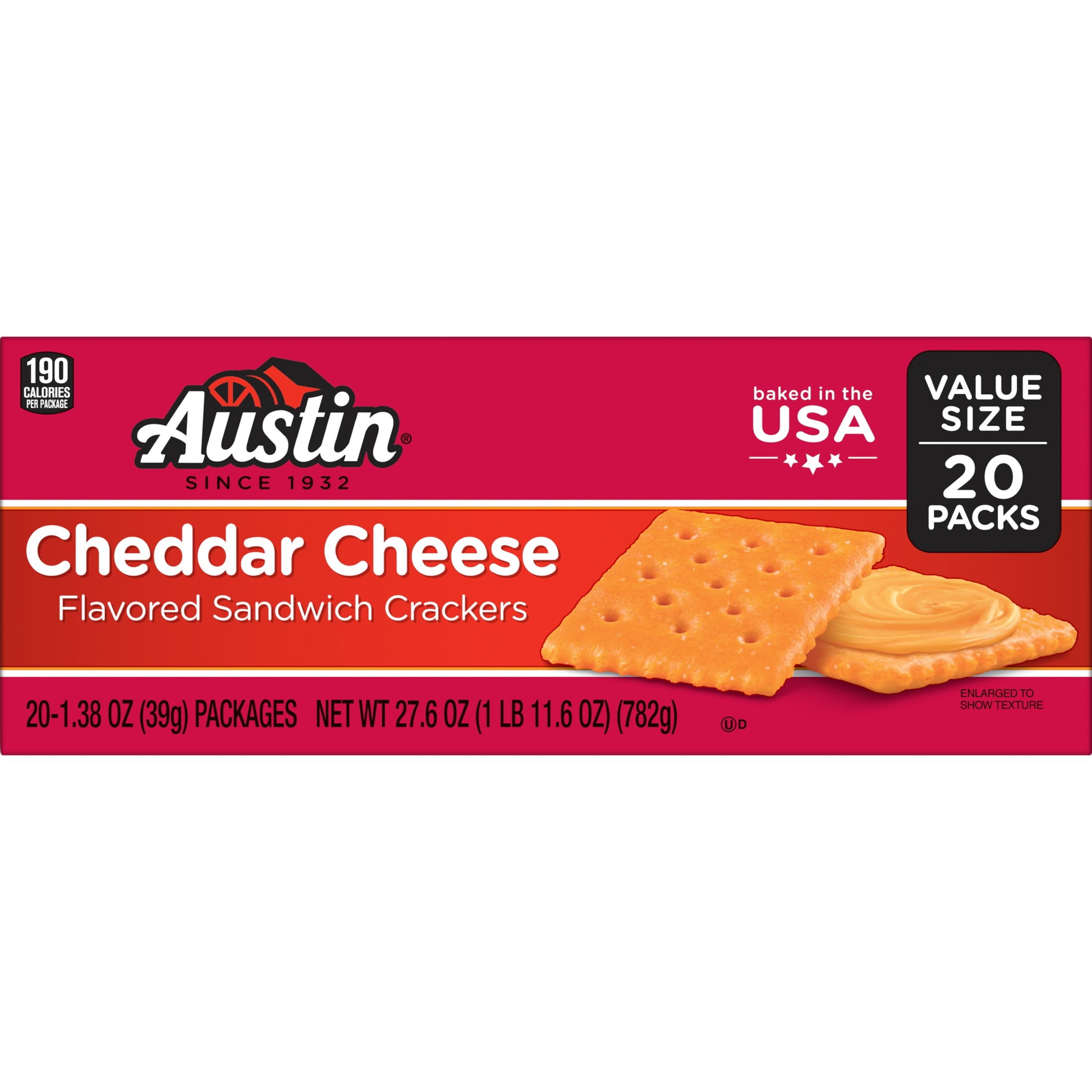 (6 pack) Austin Cheddar Cheese Flavored Sandwich Crackers, Lunch Snacks, 20 Count