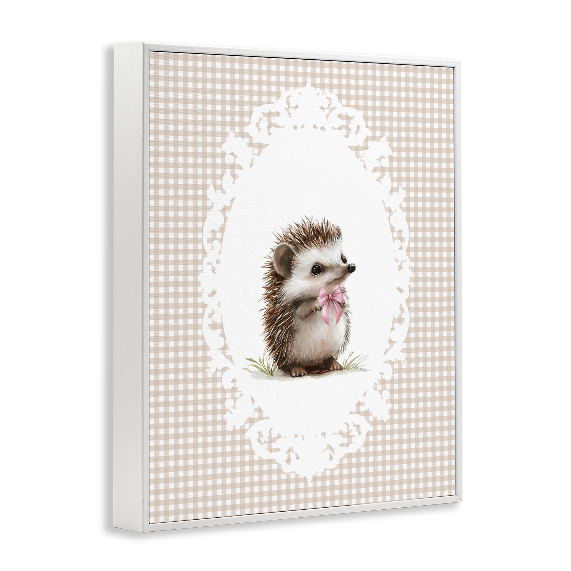 Stupell Industries Vintage Bow Hedgehog on Gingham White Framed Giclee Art, design by Christine Simpson Art