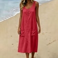 thumbnail image 2 of Tqcoqu Midi Dresses for Women,Sleeveless Crewneck Front Button down Summer Dress with Pockets,Casual Beach Vacation Sundresses 2026,Red Women's S-XXL, 2 of 8