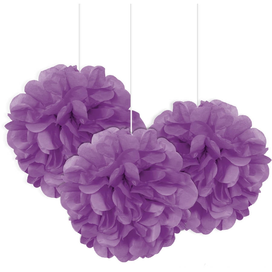 Tissue Paper Pom Poms, 9 in, Purple, 3ct