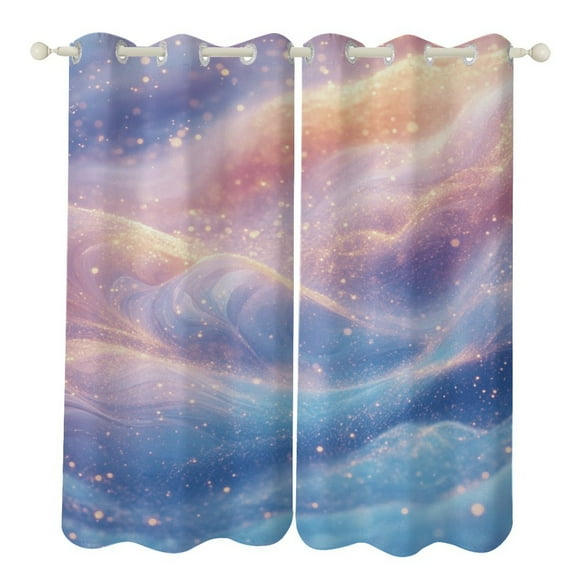 Purple Blue And Gold Wave Blackout Curtains, Watercolor Pattern Window Treatment Grommet Curtains for Bedroom Thermal Insulated Window Curtains for Living Room 2 Panel Set