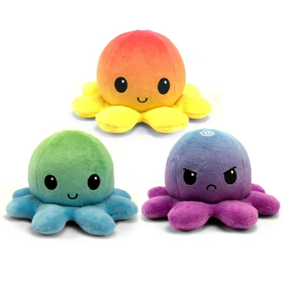 TeeTurtle Reversible Plush Octopus Mood Toy - Soft Stuffed Animal