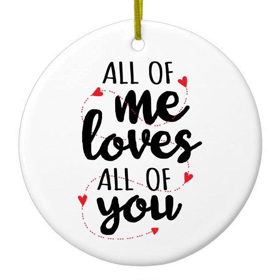 DistinctInk Hanging Ceramic Christmass Tree Ornament with Gold String - Great Gift / Present - 2 3/4 inch diameter - All of Me Loves All of You - Hearts
