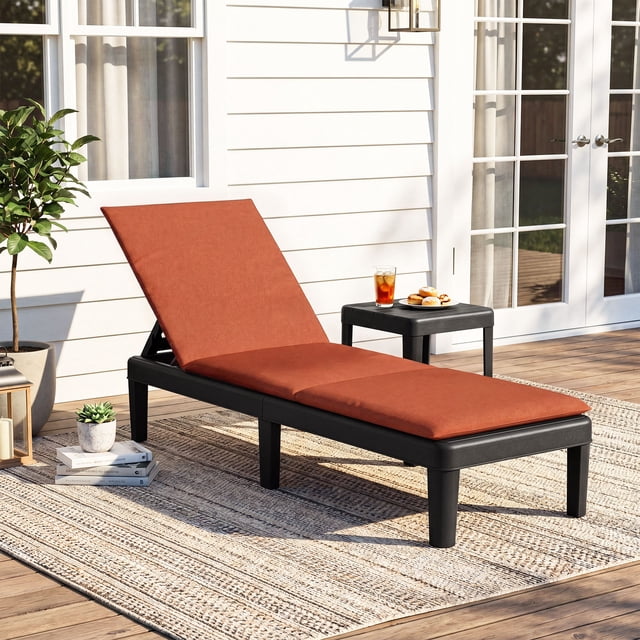 Costway Chaise Longue de Patio Fauteuil Inclinable avec Dossier Réglable à 3 Positions et Coussin Orange