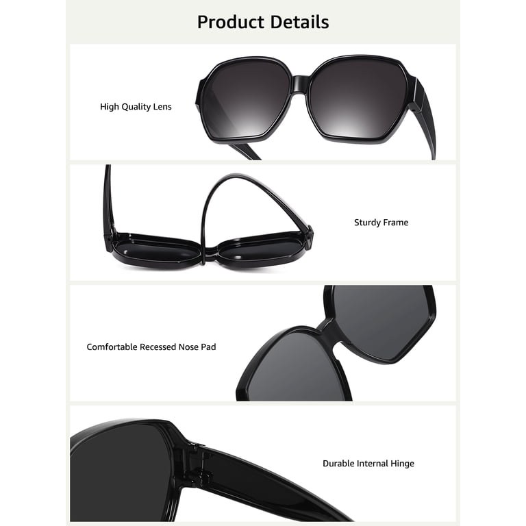 TINHAO Fit Over Square Polarized Sunglasses, Black photo 2