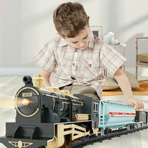 ​17-Piece Christmas Train Set with Sound & Water Vapor - Interactive Steam Locomotive Track Play for Kids 3  (Batteries Not Included)​​ Black