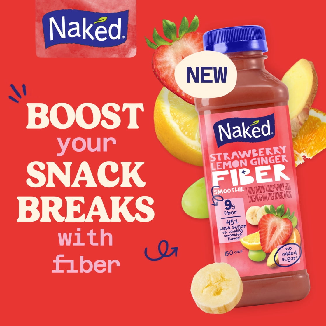 Naked Fiber Smoothie Strawberry Lemon Ginger, 15.2 fl oz Bottle