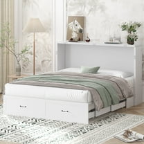 BALUS Modern Murphy Bed, Queen Size Cabinet Bed Frame with Shelves and USB Charging Station, Space-Saving Wall Bed for Guest Room, Apartment, White