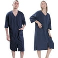 thumbnail image 2 of EFINNY Women's Zipper Front Soft Nightgowns 3/4 Sleeve Robes Comfy Loose Housecoat Loungewear with Pockets, 2 of 7