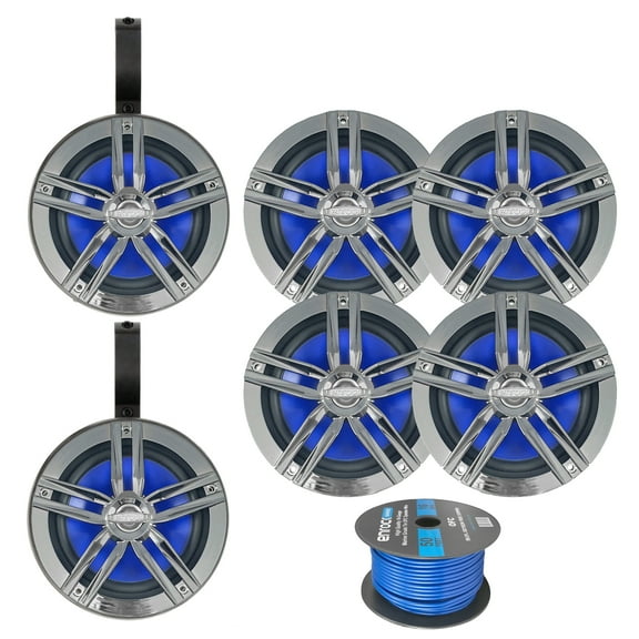 3 Pairs (QTY 6) of Enrock 6.5" 180 Watt Peak Power 2-Way Marine Audio Charcoal Boat Speakers Bundle Combo with (QTY 2) 6.5" Black Unloaded Speaker Pods, 50ft Wire