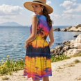 thumbnail image 2 of Garronmavis Matching Vacation Outfits for Couples Sunset Glow Mens Button Down Shirts Size L and Casual Dresses for Women Patchwork Ruffles Party Midi Dress, 2 of 7