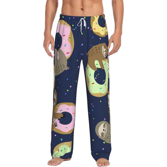 Xecao Sloth with Donuts for Men's Pajama Pants Long Lounge Pants with Drawstring Waistband and Pockets Comfortable Sleepwear for Home Relaxation-Small
