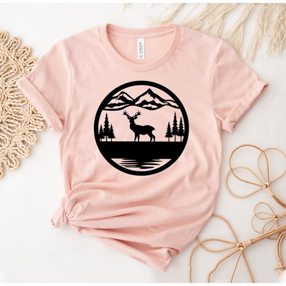 Deer Outdoor T-shirt Camper Shirt Nature Gift Animal Lover Hiking Top Travel Tee Mountain Wanderlust Adventure Stag Silhouette
