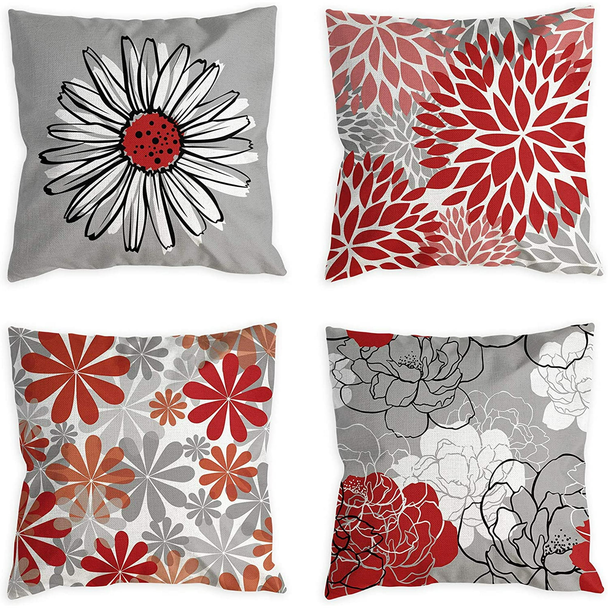 COLORPAPA Blue Pillow Covers 18x18 Set of 4 Grey Decorative Throw Pillow Cover for Couch Modern Daisy Pillows Case for Living Room Cushion Bed Outdoor Navy Blue and Gray Home Decor