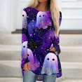 thumbnail image 2 of Halloween Tops for Women Long Sleeve Funny Cartoon Ghost Crew Neck Holiday Loose Fall Women's Tunics Trendy Vintage Blouses Tops Purple M, 2 of 6