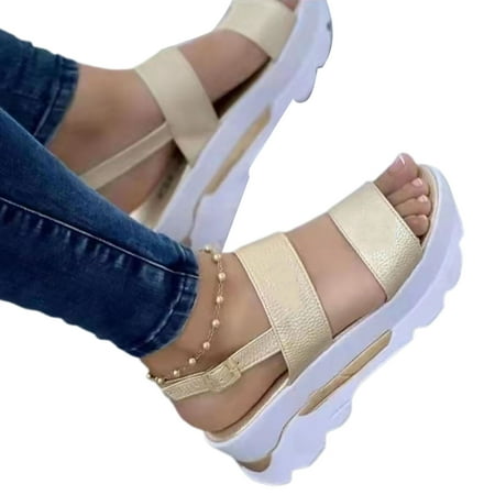 

huanledash 1 Pair Women Sandals High Heels Faux Leather Platform Peep Toe Wedges Shoes Footwear