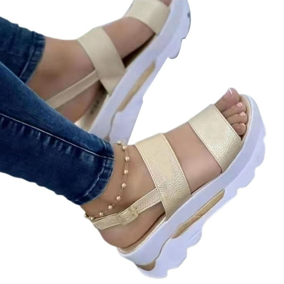 huanledash 1 Pair Women Sandals High Heels Faux Leather Platform Peep Toe Wedges Shoes Footwear