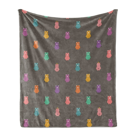 Children Soft Flannel Fleece Throw Blanket, Multicolored Pigs Motif Childish Animals Simple Piglet Shapes, Cozy Plush for Indoor and Outdoor Use, 60" x 80", Violet Coral, by Ambesonne
