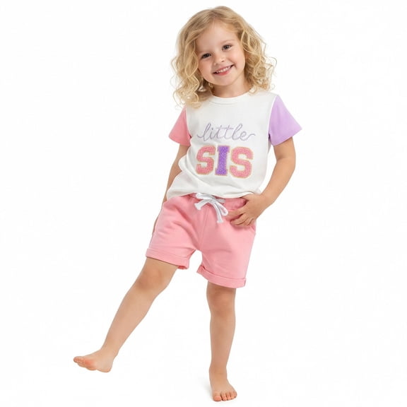 Infant Girls Clothes Fall Outfits Summer Letter Embroidery Color Block T Shirt Solid Pocket Shorts 2 Piece School Outfit Set Size 6-12 Months