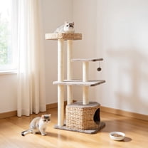 Pefilos 52" Cat Tree Tower for Indoor Cats, Cat Condo for Large Cats, Modern Cat Tree House Manual Hand Woven with Sisal, Cat Scratching Post, Beige