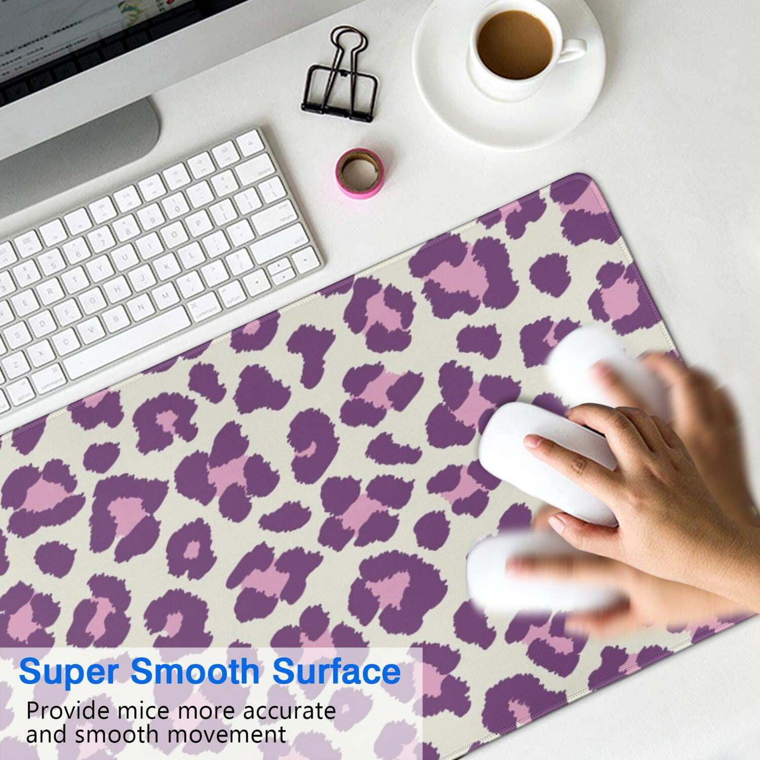 Long Mouse Pads for Desk,Light Green and Purple Of Leopard Print Desk Mats on Top Of Desks, Desk Mouse Pad Extra Large with 3mm Non-Slip Base and Stitched Edge for Gaming,Office,Work,Home 31.5"x11.8"