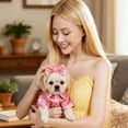 thumbnail image 5 of Denbek Dog Silk Pajamas, Cat Puppy Costume Elegant Satin Pajamas with Bow Headband 2Pcs Set Pet Sleepwear Cute Pet Outfit Photoshoots, Pink-S, 5 of 7