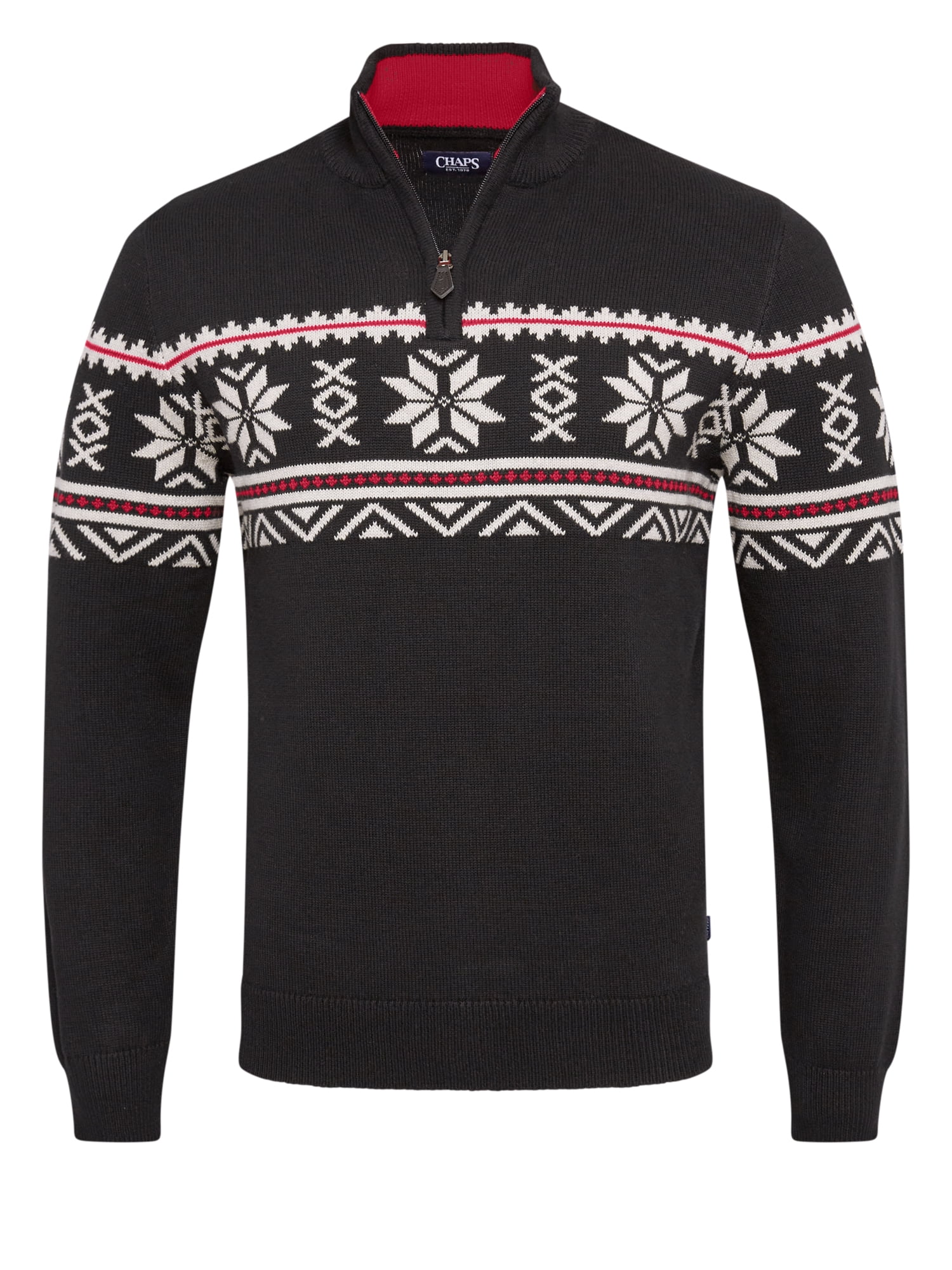 Chaps Men's & Big Men's Quarter Zip Pull Over Holiday Snowflake Sweater, Sizes S-2XL