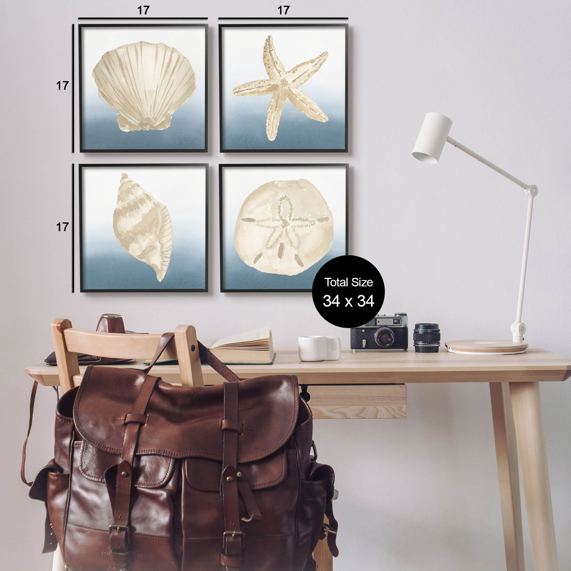 Maritime Seashells Ocean Beach Life Animals & Insects Graphic Art Black Framed Art Print Wall Art, Set of 4