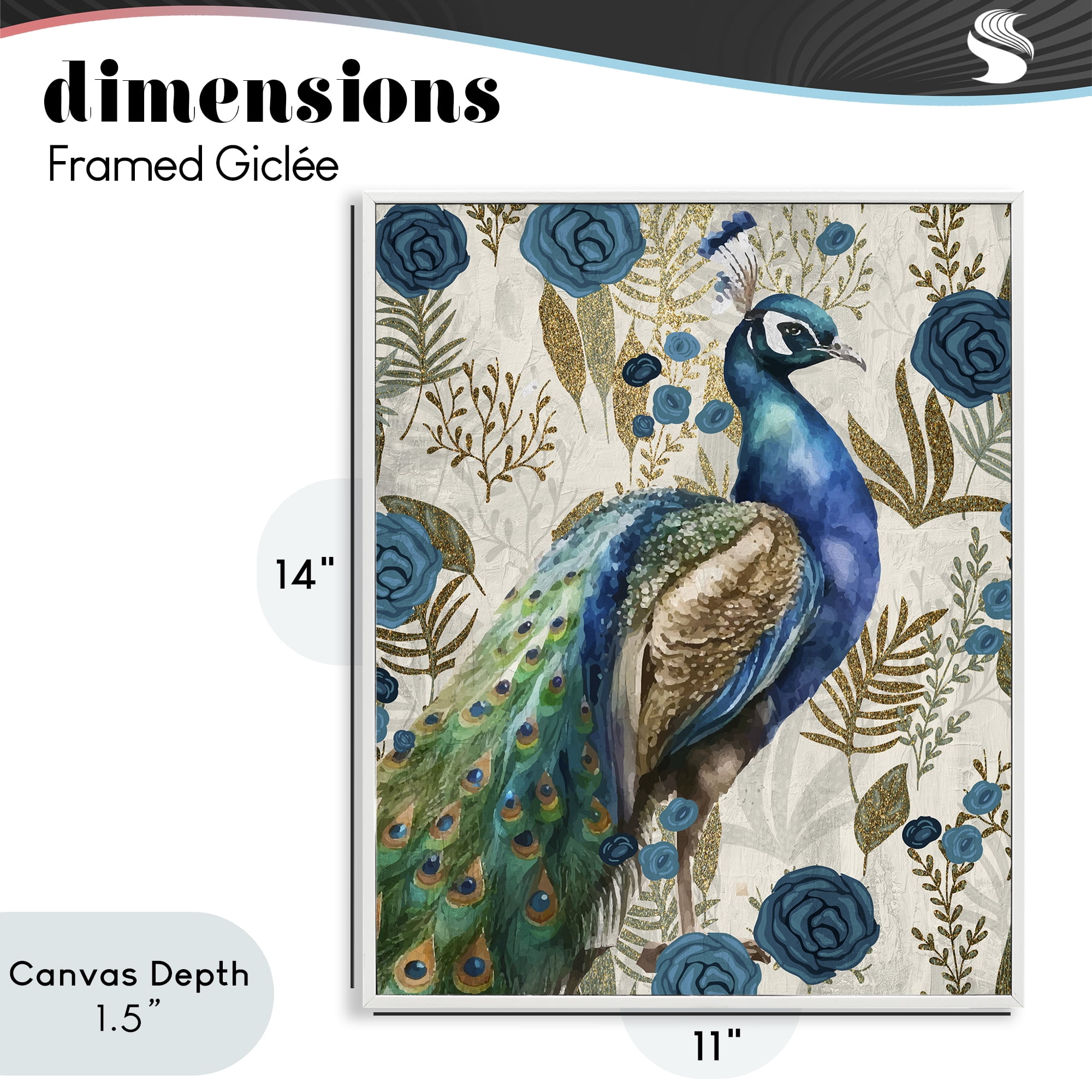 Stupell Industries Peacock Pride Botanicals White Framed Giclee Art, design by Kim Allen