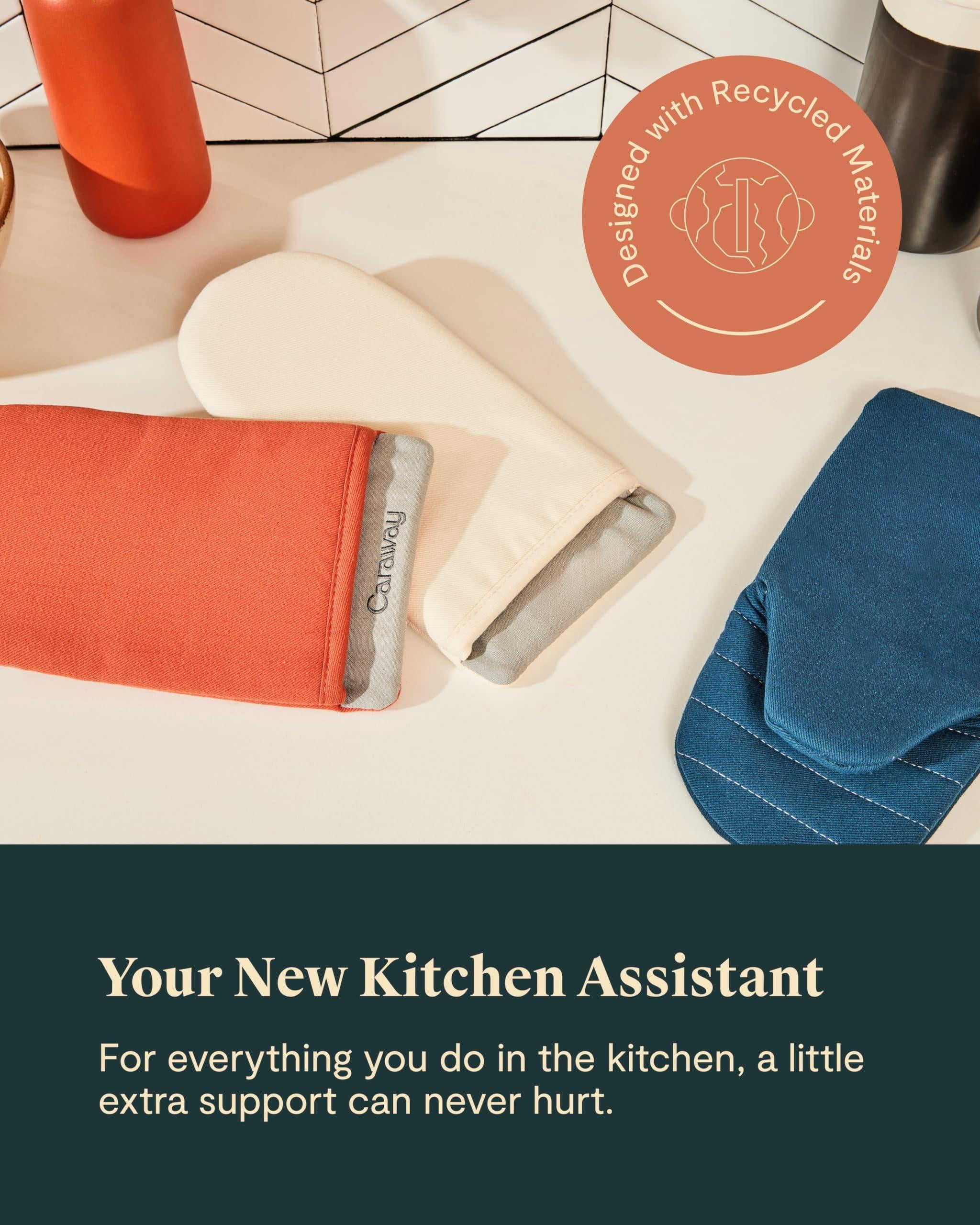 Caraway Oven Mitts - Cotton Mitt Double-layer & Stain-resistant Stitching Safe Handling Of Hot Kitchenware Set 2 Navy