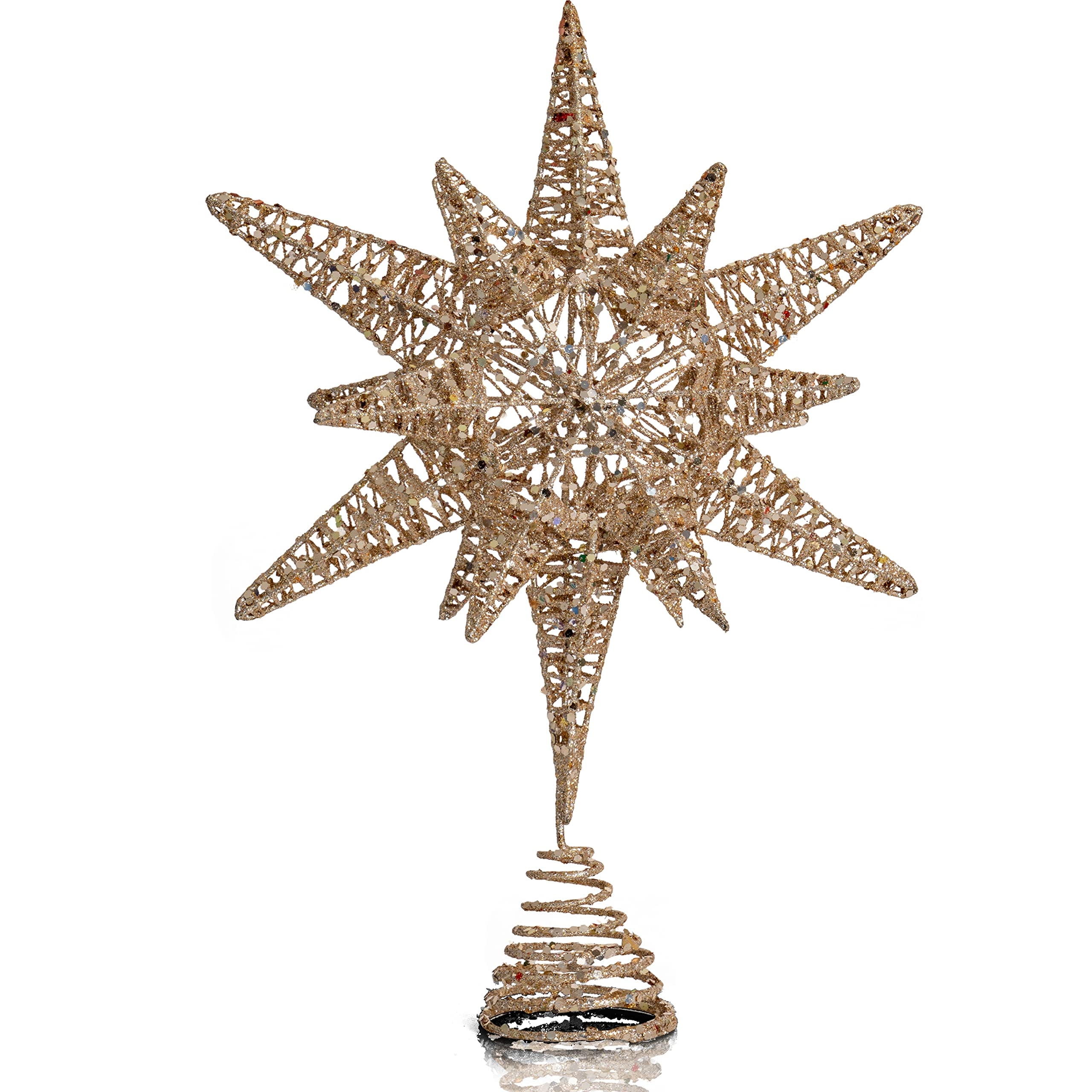 Ornativity White Gold Tree Topper Christmas Gold 3D Glitter Star