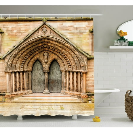 Rustic Decor Shower Curtain Set Meval Middle Age Cathedral Door Rustic Decor Shower Curtain Set Meval Middle Age Cathedral Door Exit With Gothic Ornate Features