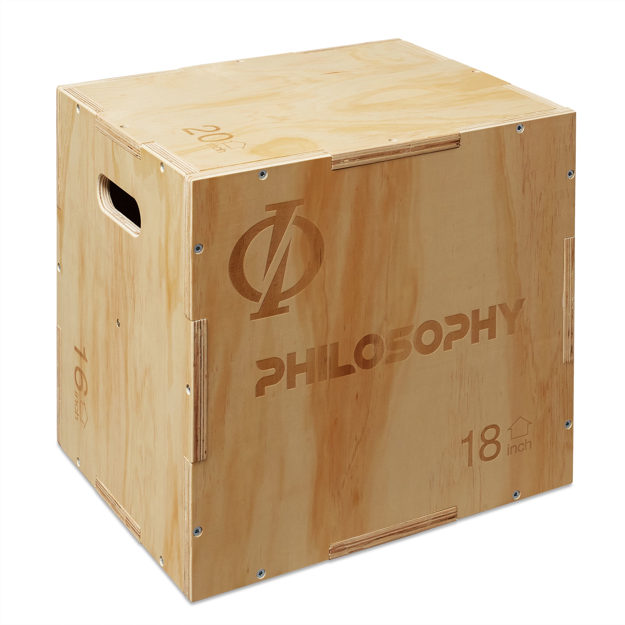 Philosophy Gym 3-in-1 Wooden Plyo Box - 20" x 18" x 16", Wood Plyometric Jump Box Platform for Home Gym, HIIT, Jumps, Step-Ups, and Strength Training