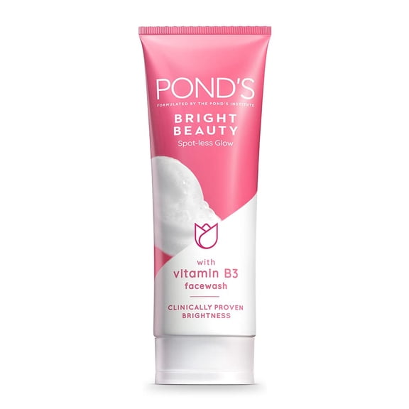 POND'S Bright Beauty Spot-less Glow Face Wash With Vitamins, Removes Dead Skin Cells & Dark Spots, Double Brightness Action, All Skin Types, 50g
