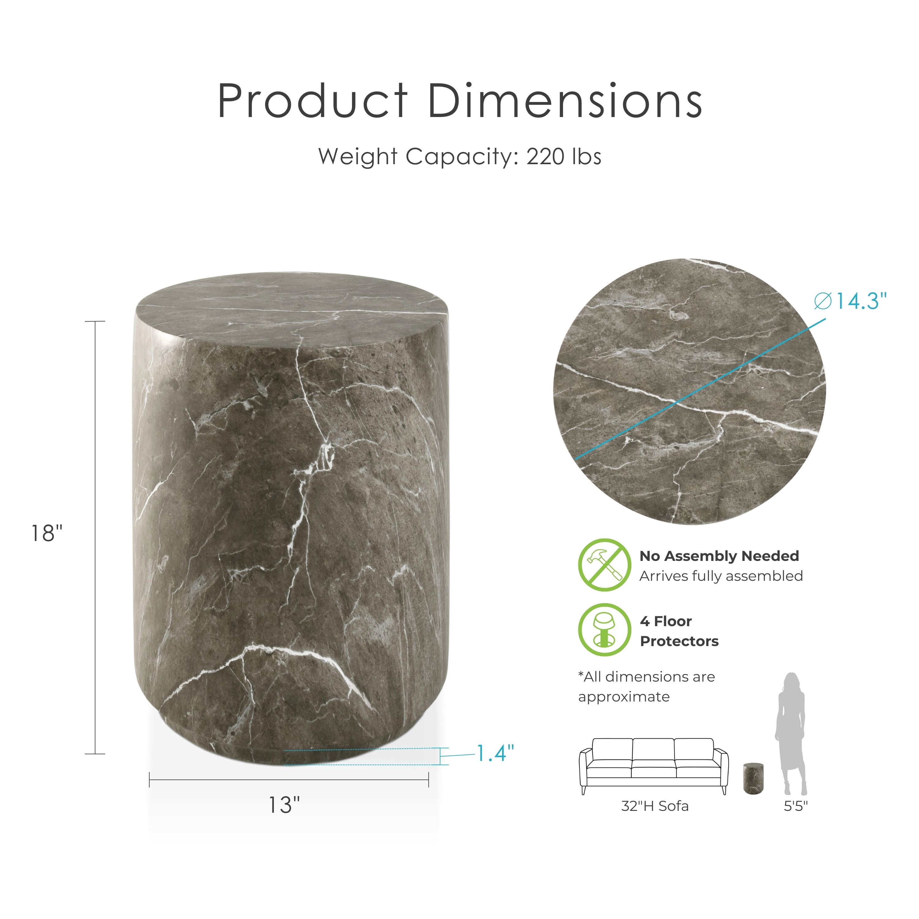 Furniture of America Isla Modern Stone Indoor & Covered Patio Round Drum End Table, Brown Gray Marble