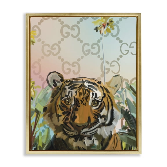 Stupell Industries Tropical Glam Pattern Tiger Gold Floating Frame Canvas Art, 25 x 31, by Amelia Noyes