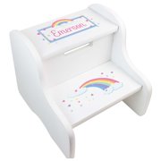 Angle View: Child's White Pastel Rainbow Two Step Stool