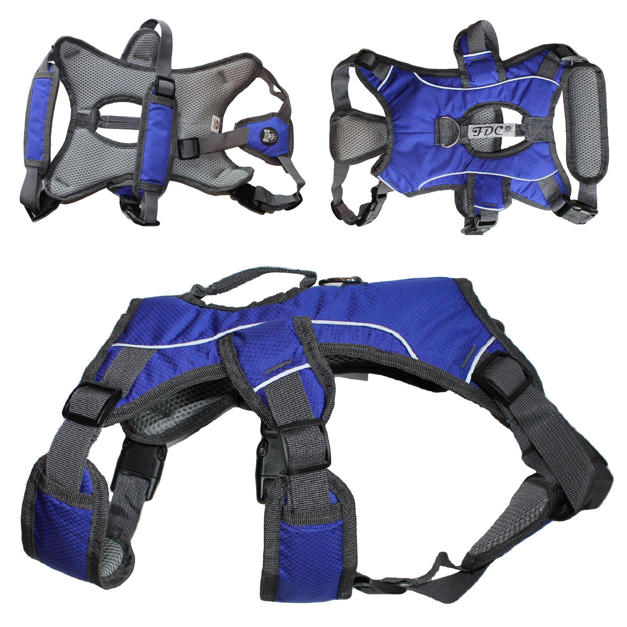 Heavy Duty Padded No-Pull Reflective Dog Harness Vest with Handle Medium to Large Dogs (Large: Chest 26" - 30", Blue)