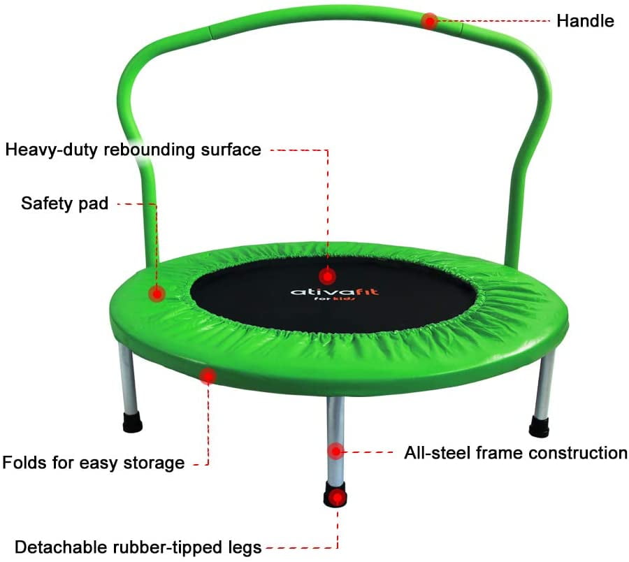 ATIVAFIT 36-Inch Folding Trampoline Mini Rebounder/ ,Suitable for Indoor and Outdoor use for Two Kids with safty Padded Cover