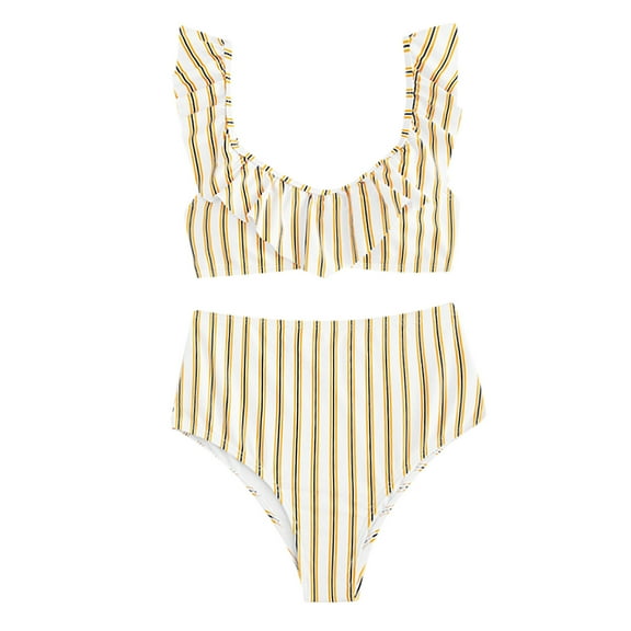 LYXSSBYX Bikinis for Women Plus Size Women Striped Push Up High Cut Hight Waist Halter Bikini Set Two Piece Swimsuit