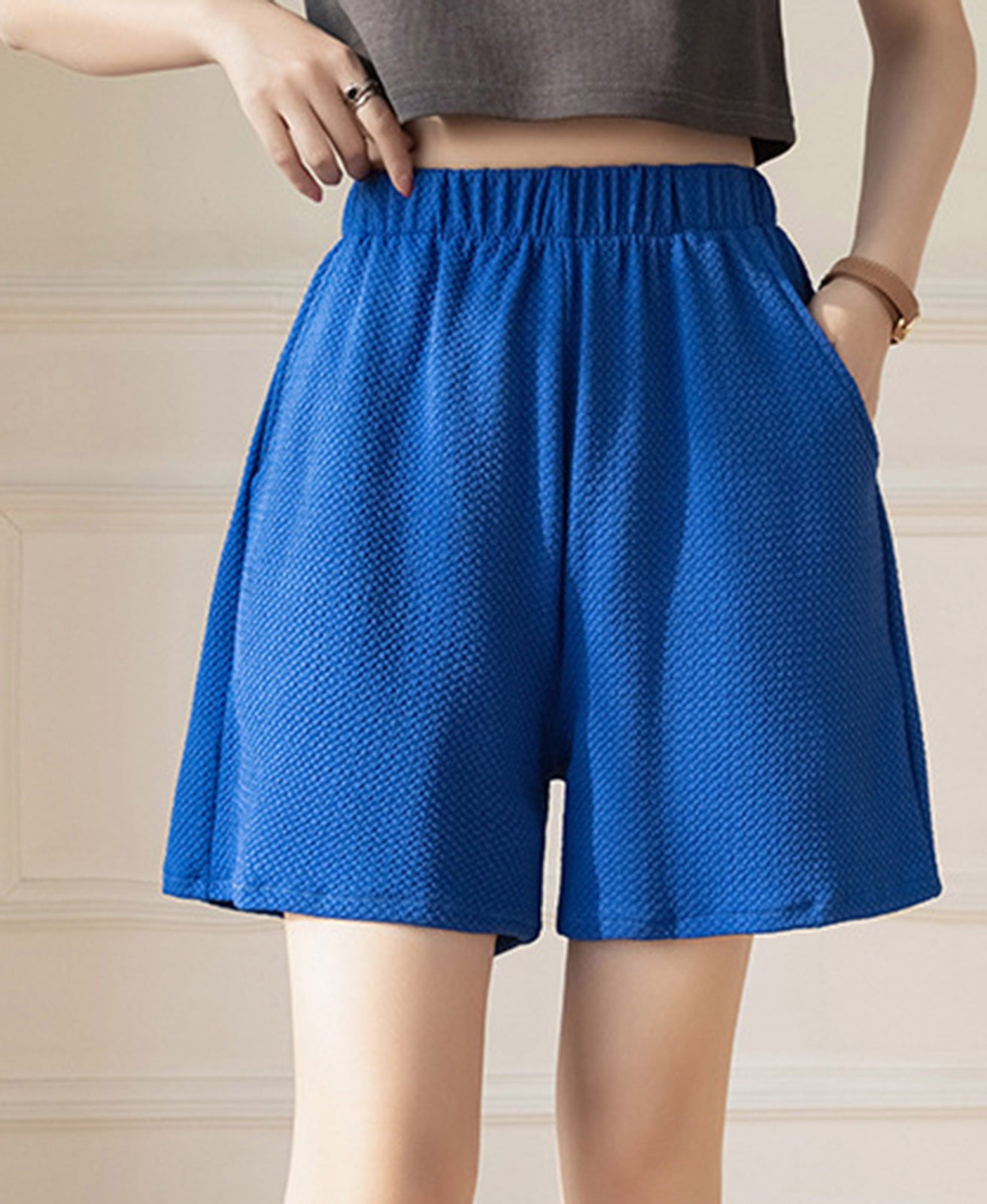 Shorts for Ladies Womens Elastic Waist Shorts Casual Solid