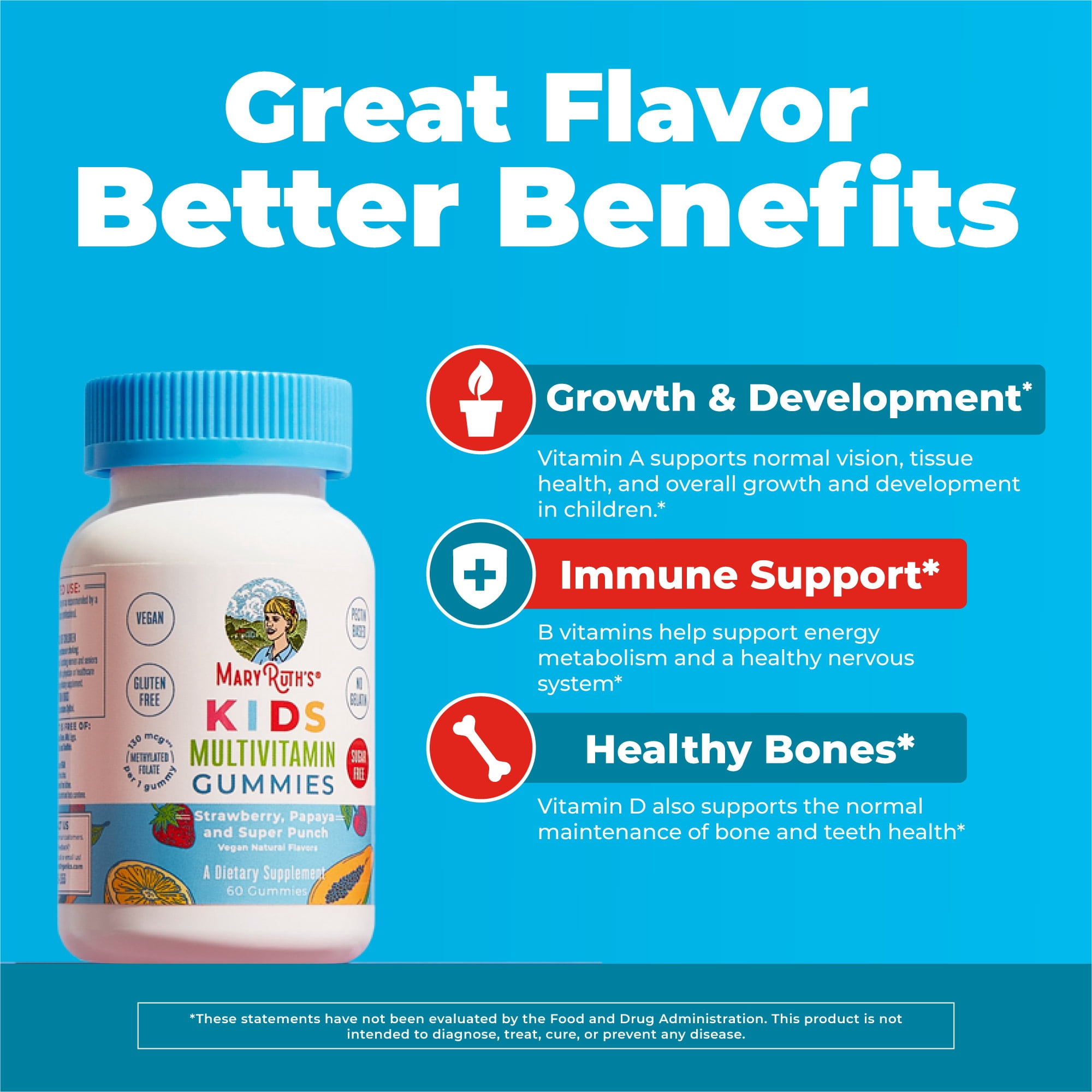 (3 pack) MaryRuth's Kids Multivitamin Gummies Strawberry Papaya Super Punch Gluten Free Vegan Unisex Ages 4+, 60 Count