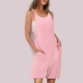 thumbnail image 4 of Lenpel Women's Casual Rompers Summer Spaghetti Strap Scoop Neck Drawstring Sleeveless Jumpsuits Loose Short Overalls, 4 of 7